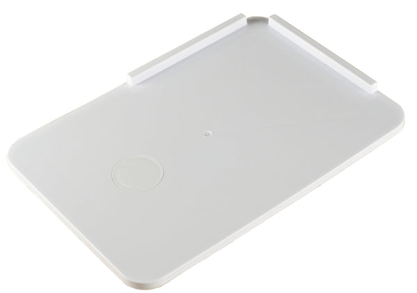 Image shows a white kitchen board with curved edges against a white background. 