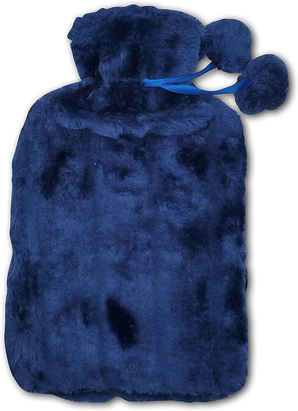 Fur Cover Hot Water Bottle with Pom Poms